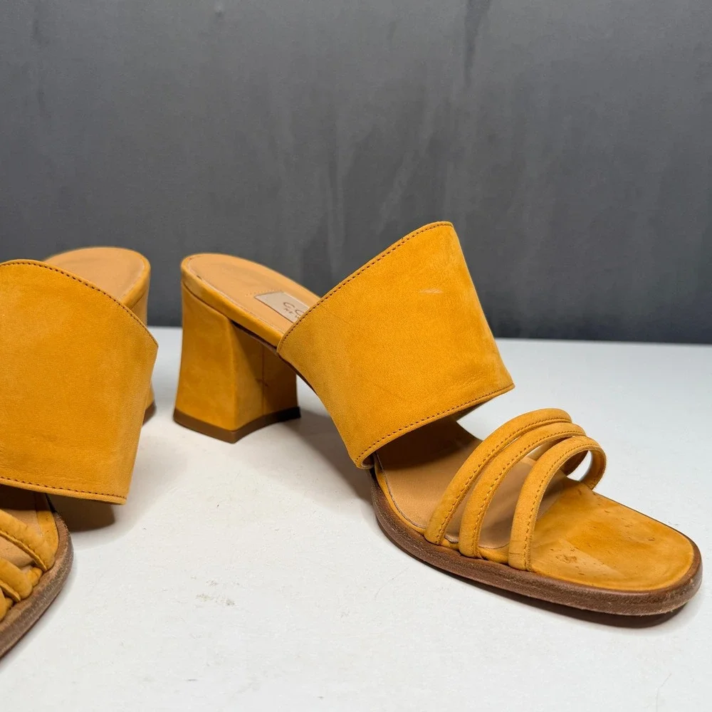 Coach Francesca Mules Women 7.5B Marigold Yellow Suede Block Heel Made in Italy